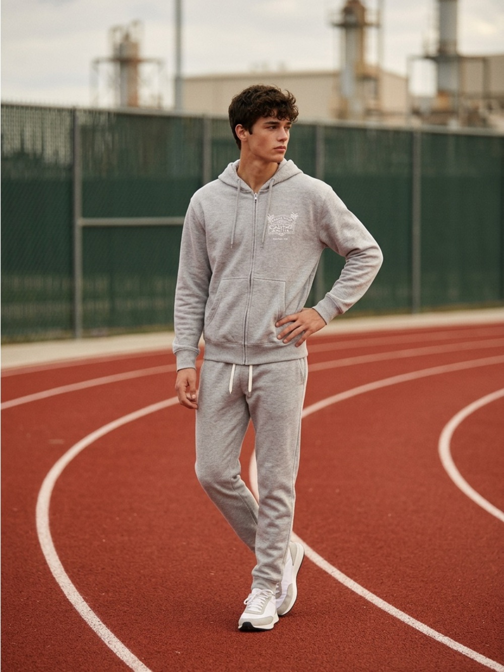 Men's Light Grey Zip Hoodie & Jogger Top - Athletic Loungewear